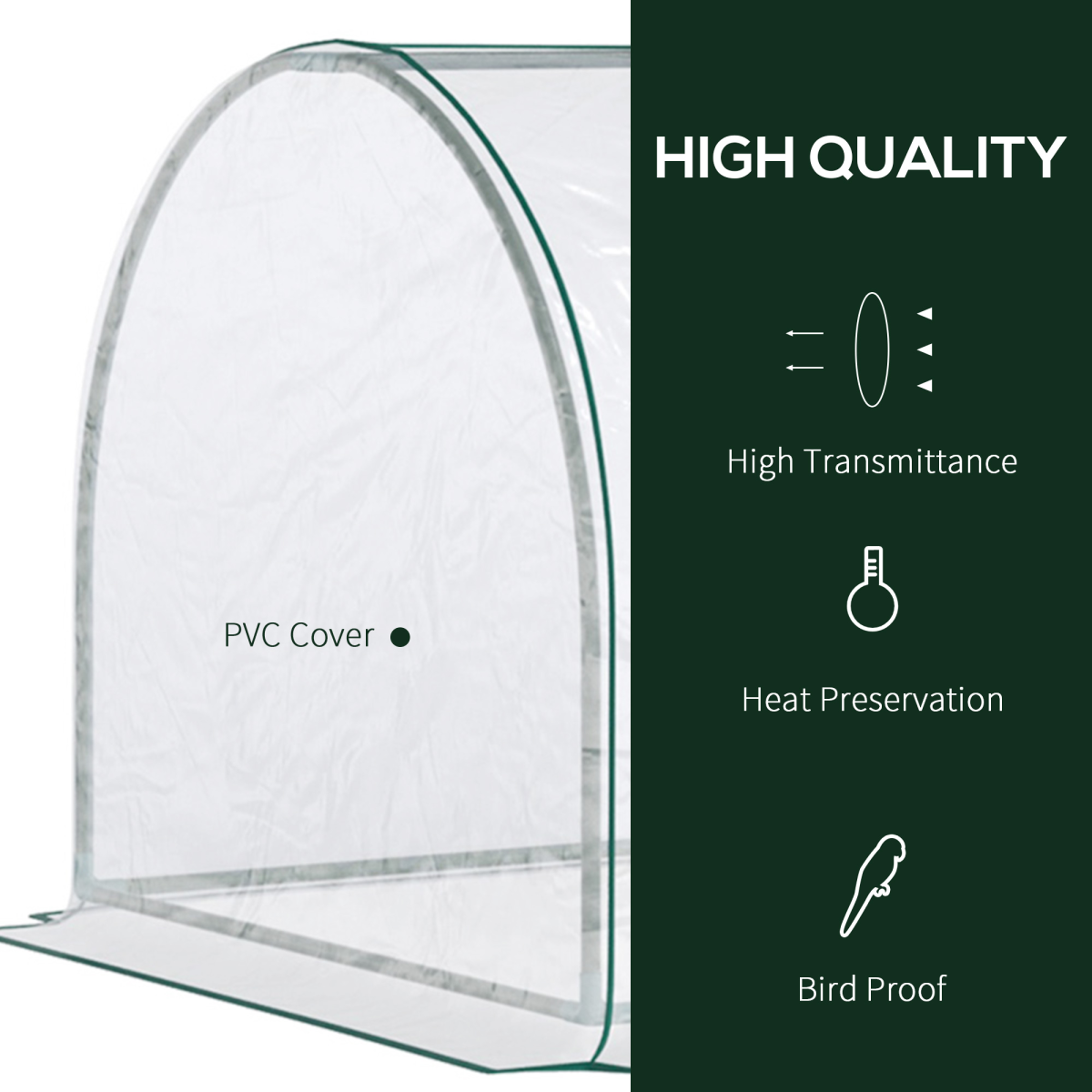 Outsunny Portable Tunnel Greenhouse with Steel Frame and PVC Cover, Transparent, 250 x 100 x 80 cm
