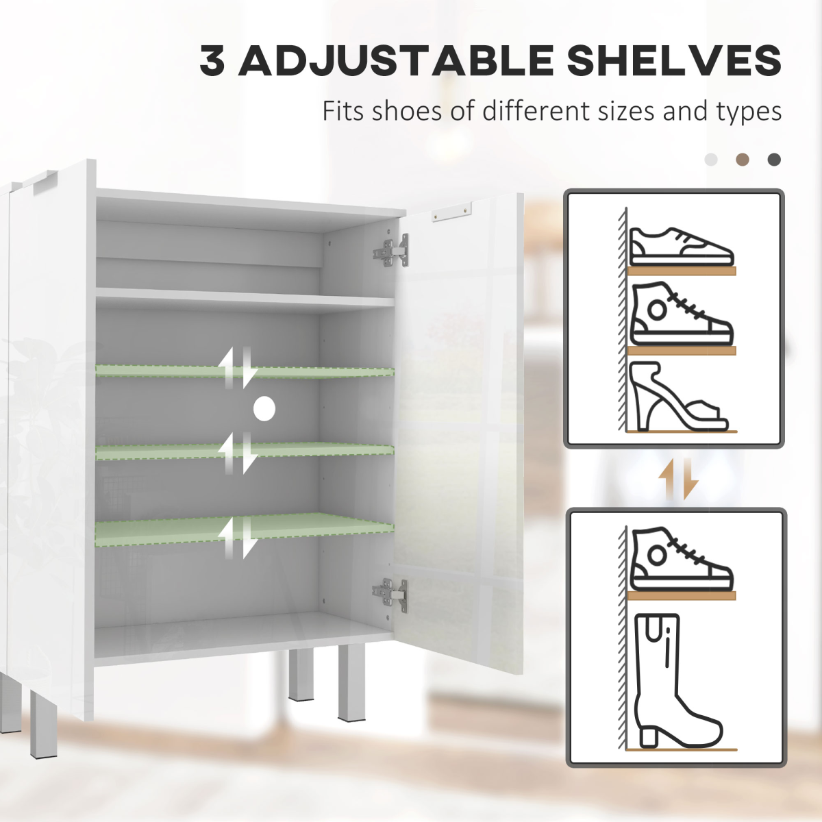 HOMCOM Shoe Storage Cabinet, High Gloss White, Adjustable Shelves