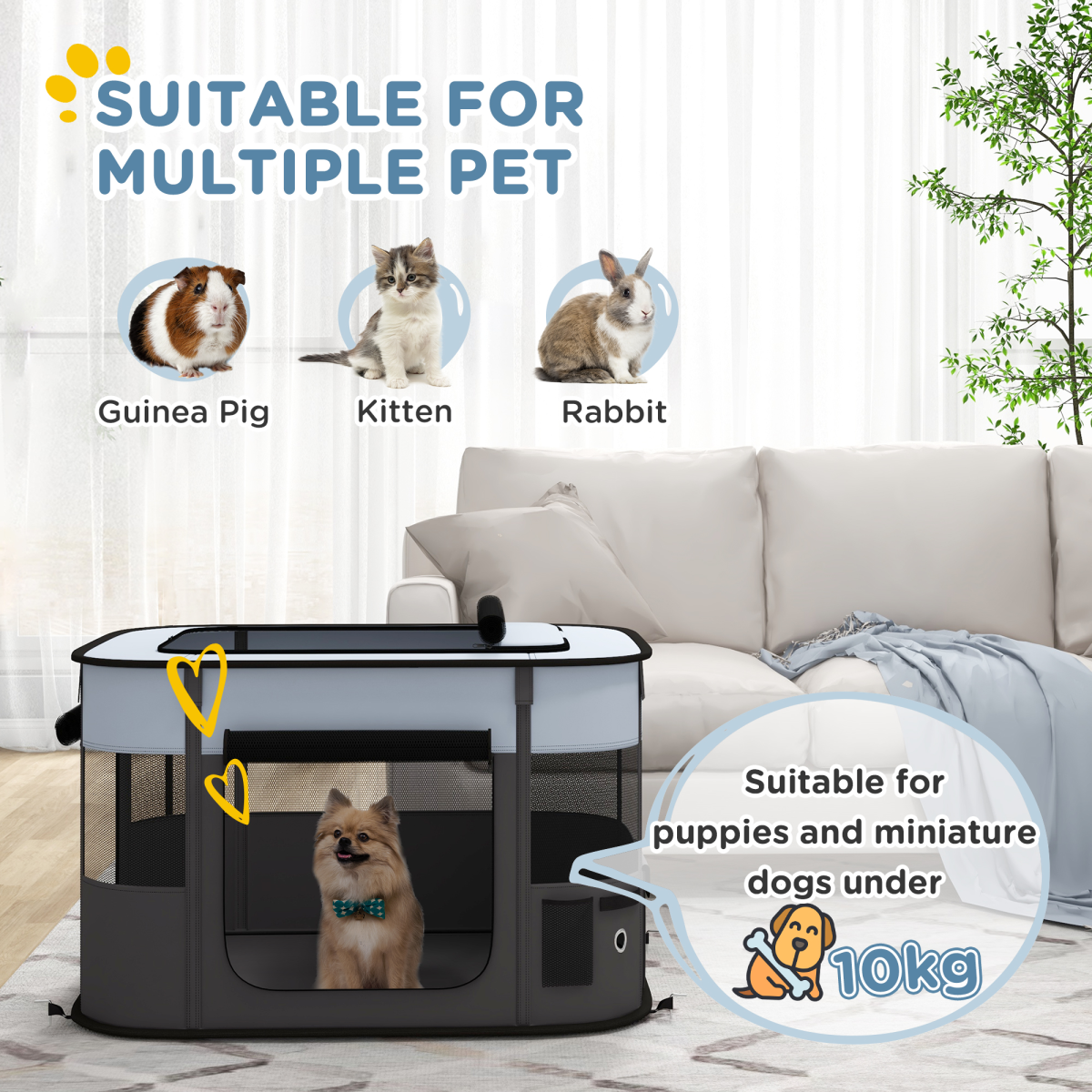 PawHut Foldable Portable Pet Pen with Mesh Windows, Grey