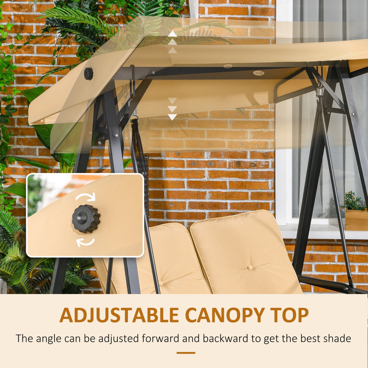 Outsunny 2-Seater Outdoor Swing Chair with Adjustable Canopy and Cushions