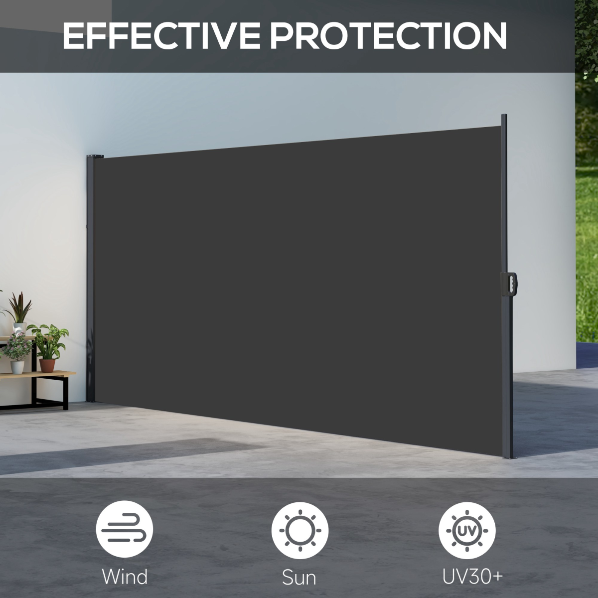 Outsunny Retractable Side Awning Outdoor Privacy Screen, 400 x 180cm, Black