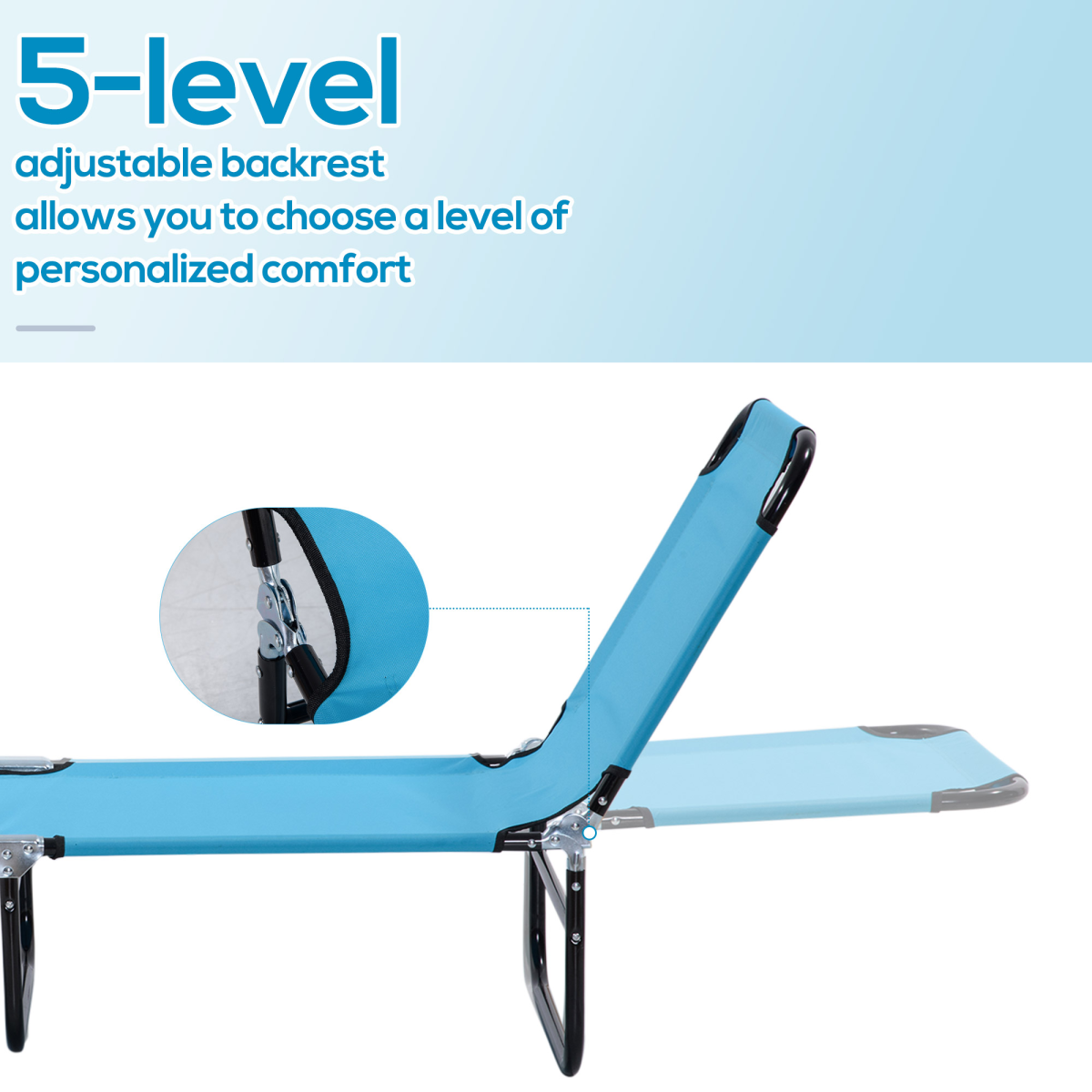 Outsunny Folding Reclining Chaise Lounge Chair with 5-Level Adjustable Backrest, Sky Blue