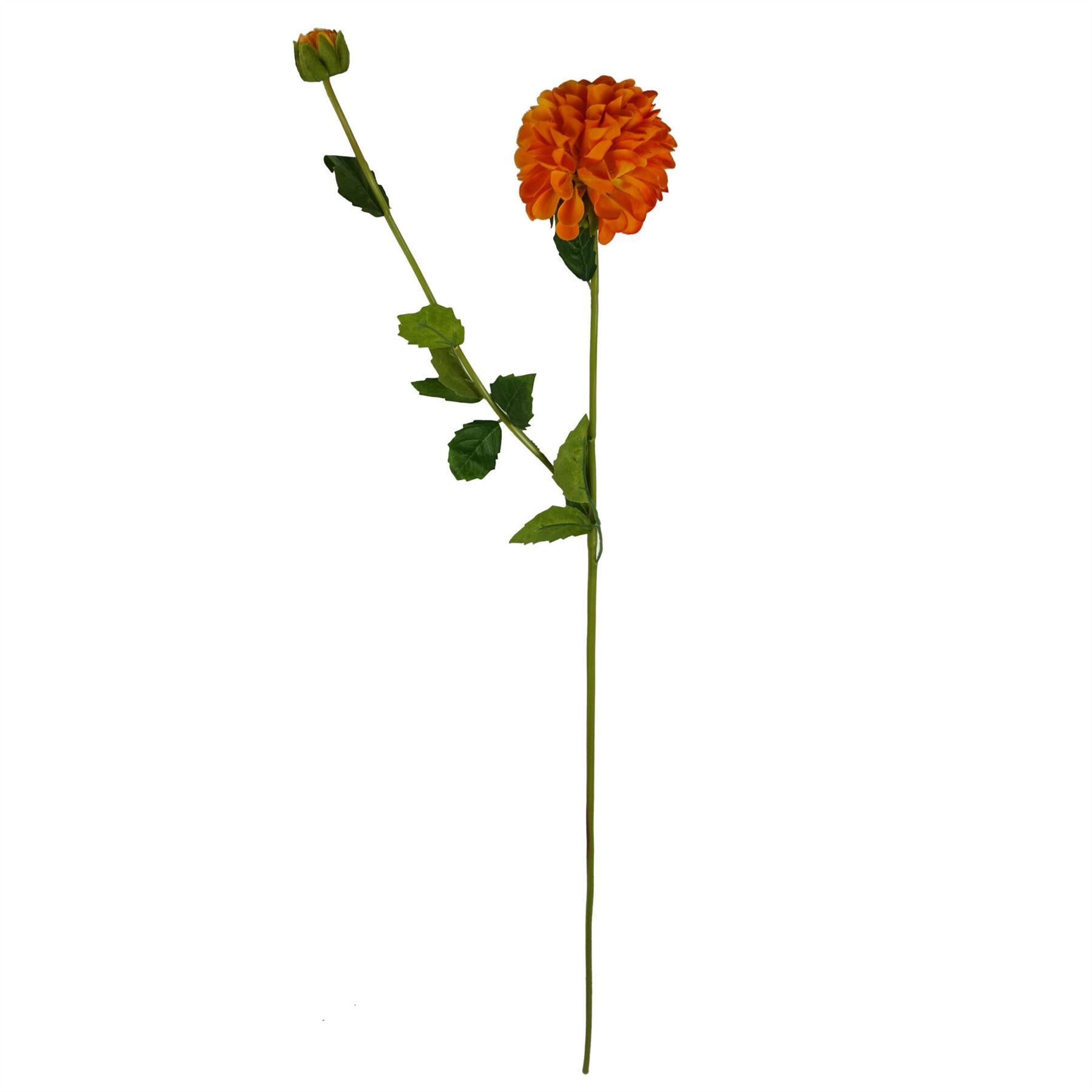 Leaf Pack of 6 x 75cm Artificial Orange Dahlia PomPom Flower Stems