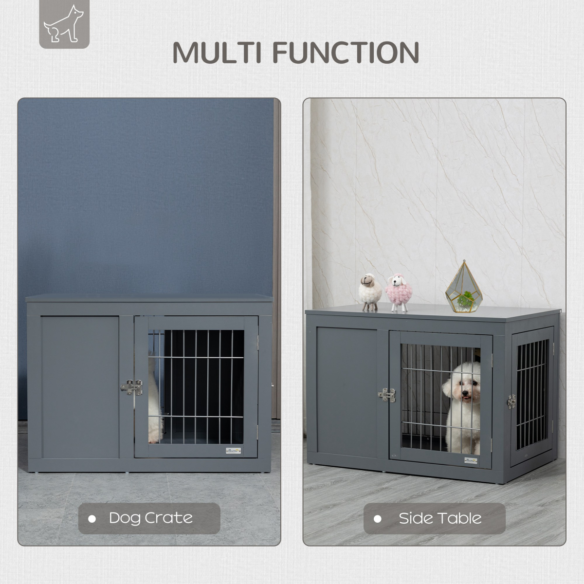 Furniture-Style Dog Crate Side Table with Two Lockable Doors for Small and Medium Dogs Pawhut