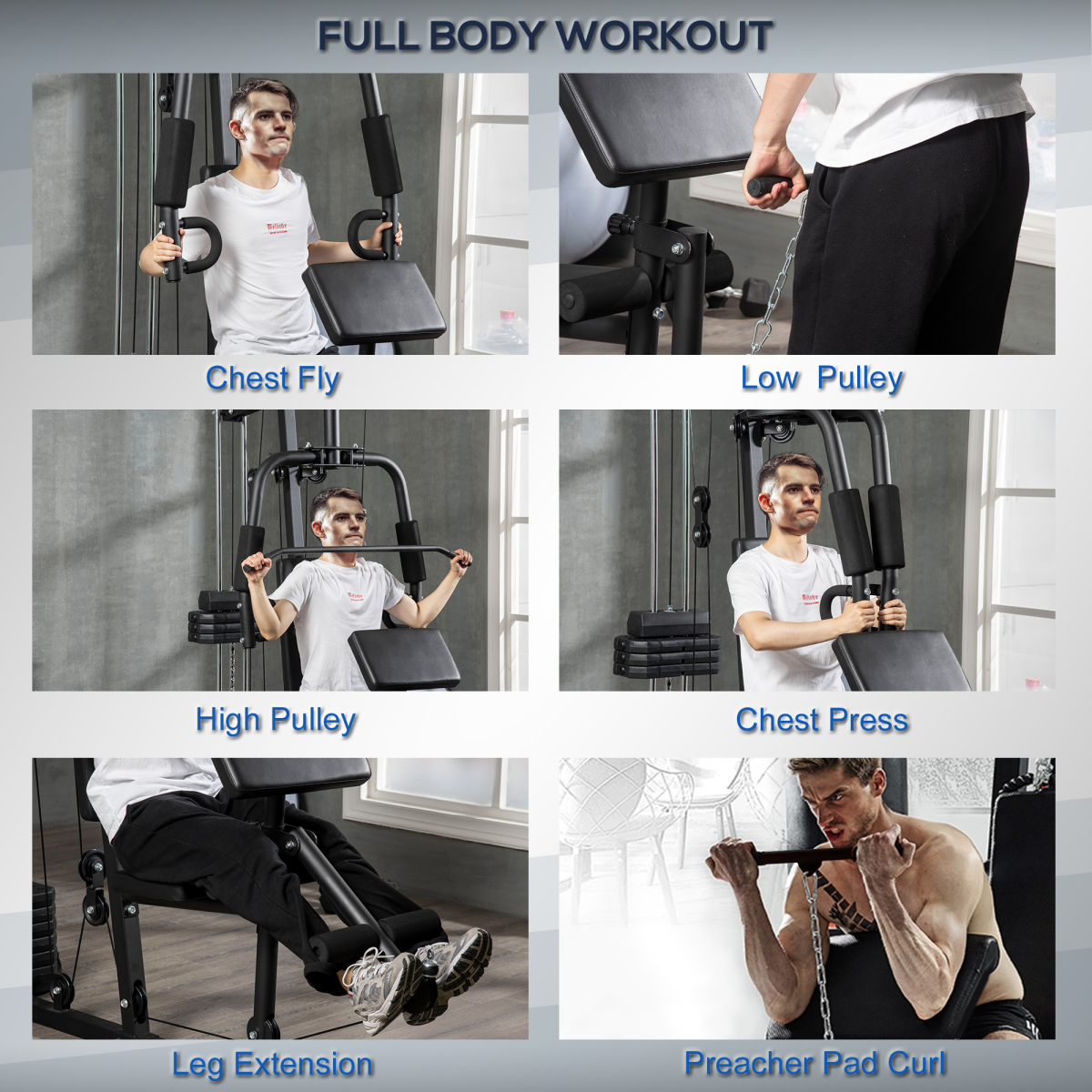Multifunction Home Gym Machine with 45kg Weight Stack for Full Body Strength Training, Lat Pulldown, Pec Fly, Chest Press and Leg Extension
