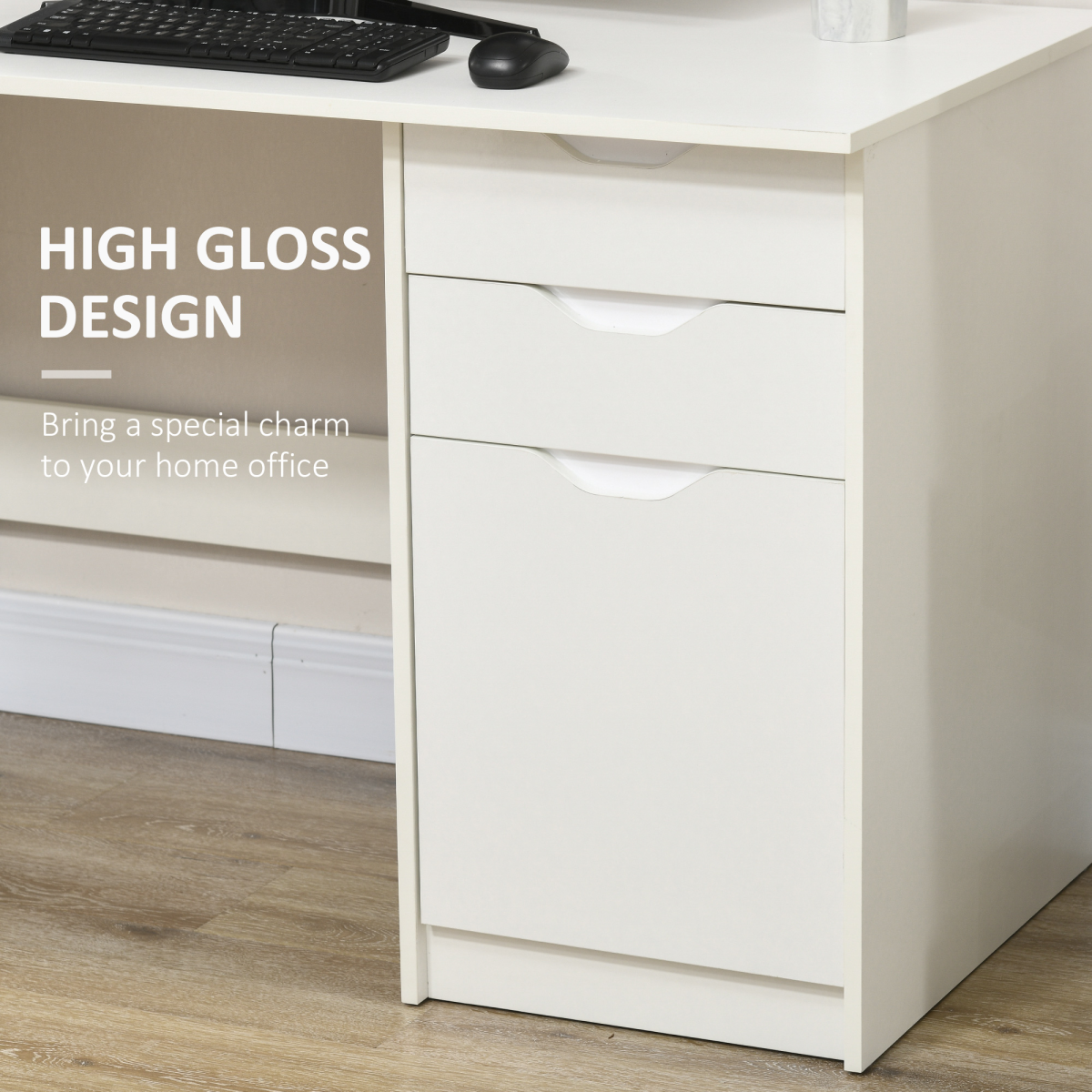 HOMCOM White Computer Workstation with 3 Drawers for Home Office, Study Desk