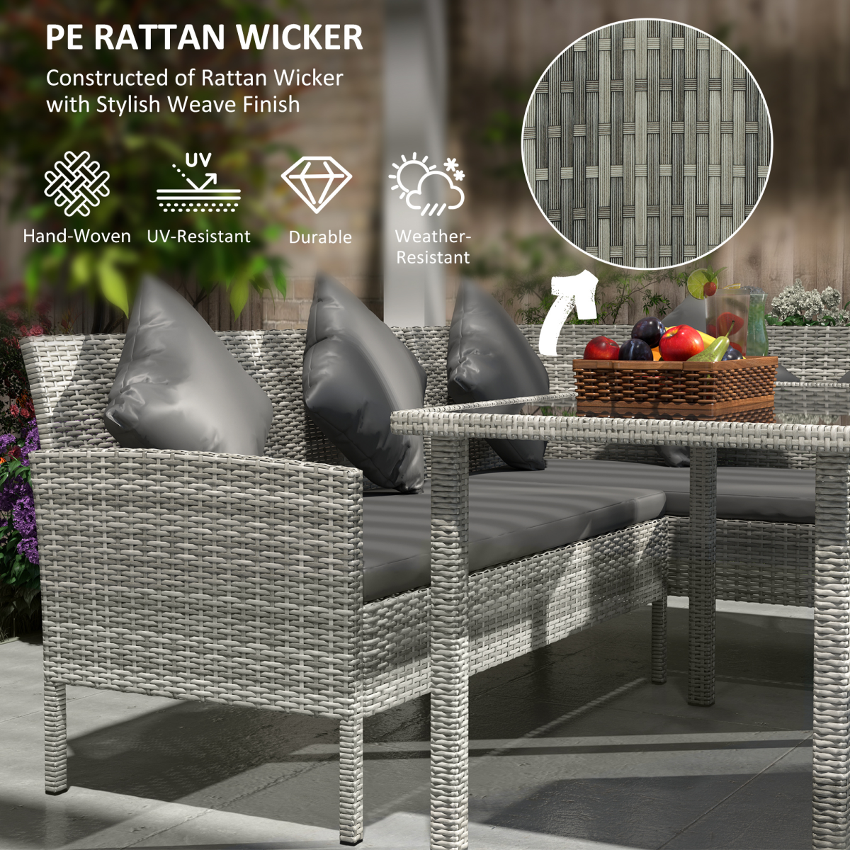 Outsunny 5-Piece Rattan Corner Dining Sofa Set, Dark Grey