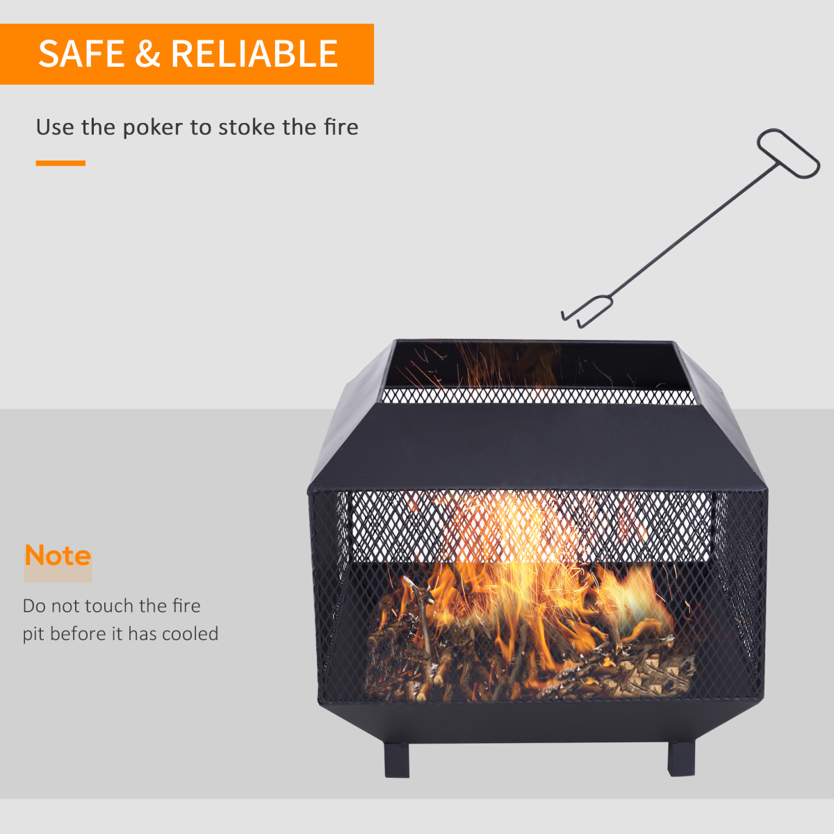 HOMCOM Square Steel Fire Pit with Poker, Black