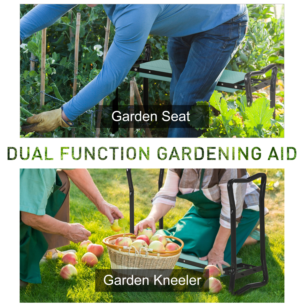 Outsunny 2-in-1 Garden Kneeler Bench, Black/Dark Green