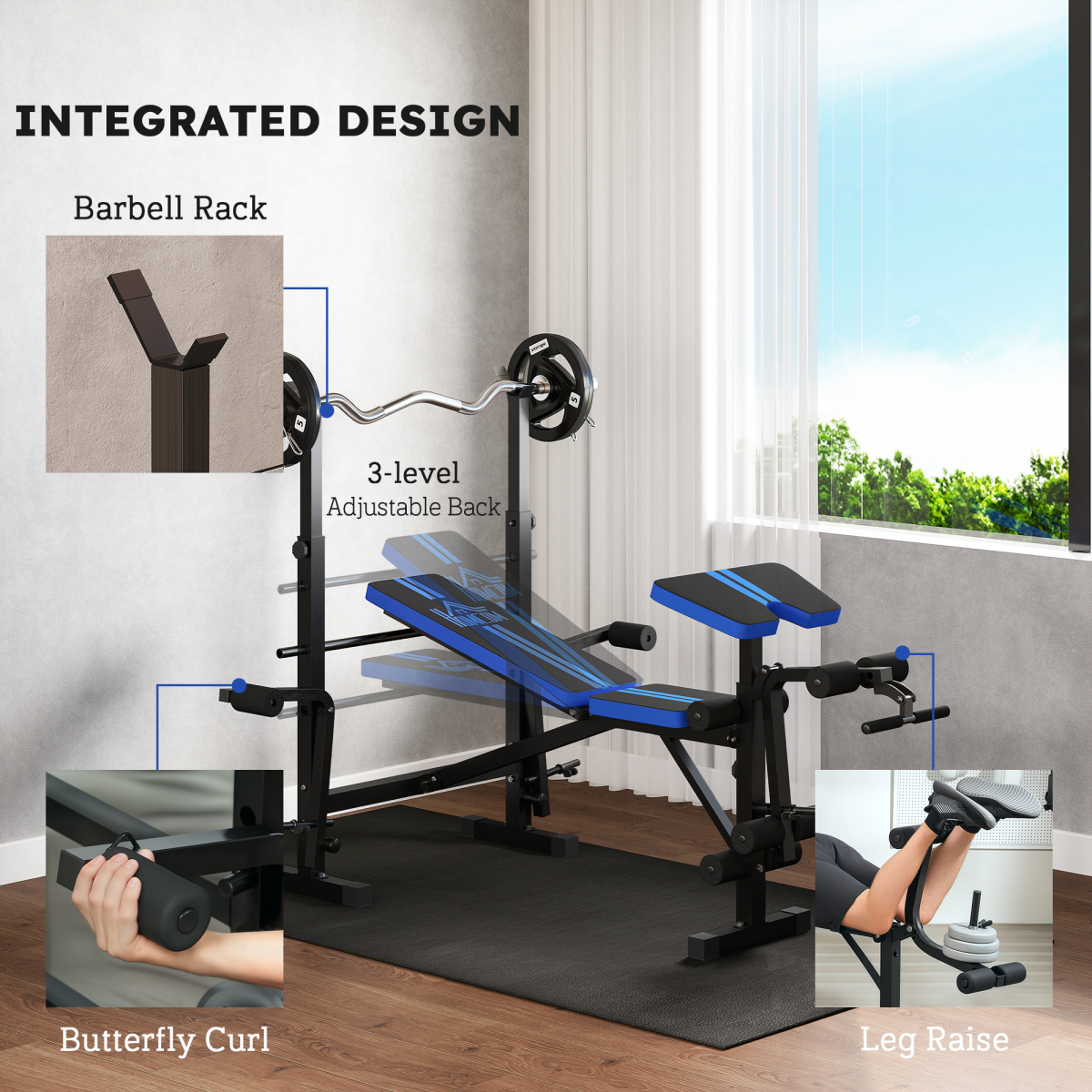 HOMCOM Adjustable Multi-Function Weight Bench with Squat Rack