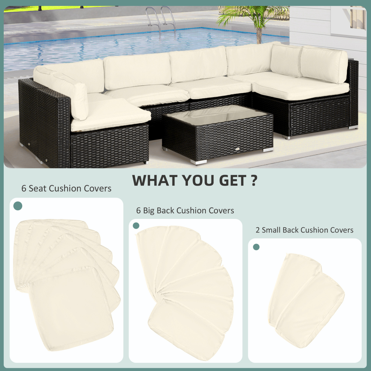 Outsunny 14-Piece Beige Outdoor Rattan Cushion Replacement Covers
