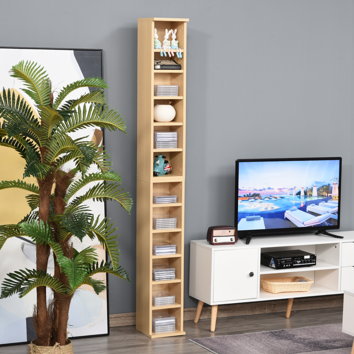 Set of 2 Adjustable CD Media Display Tower Racks, Wood Color