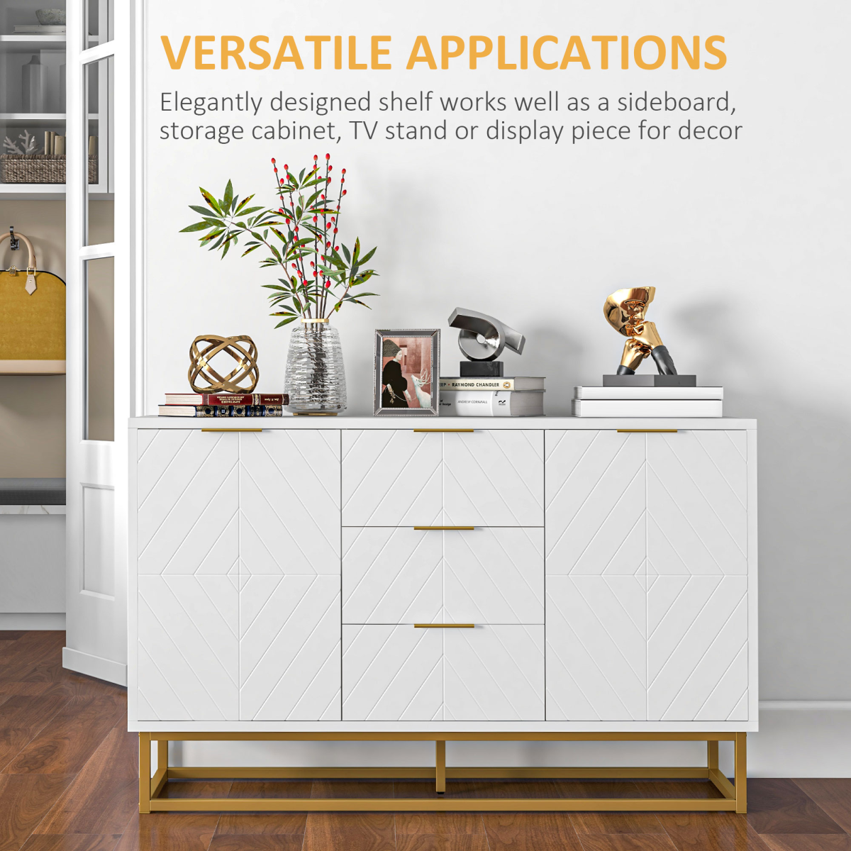 Modern Freestanding Storage Cabinet with 3 Drawers and 2 Doors