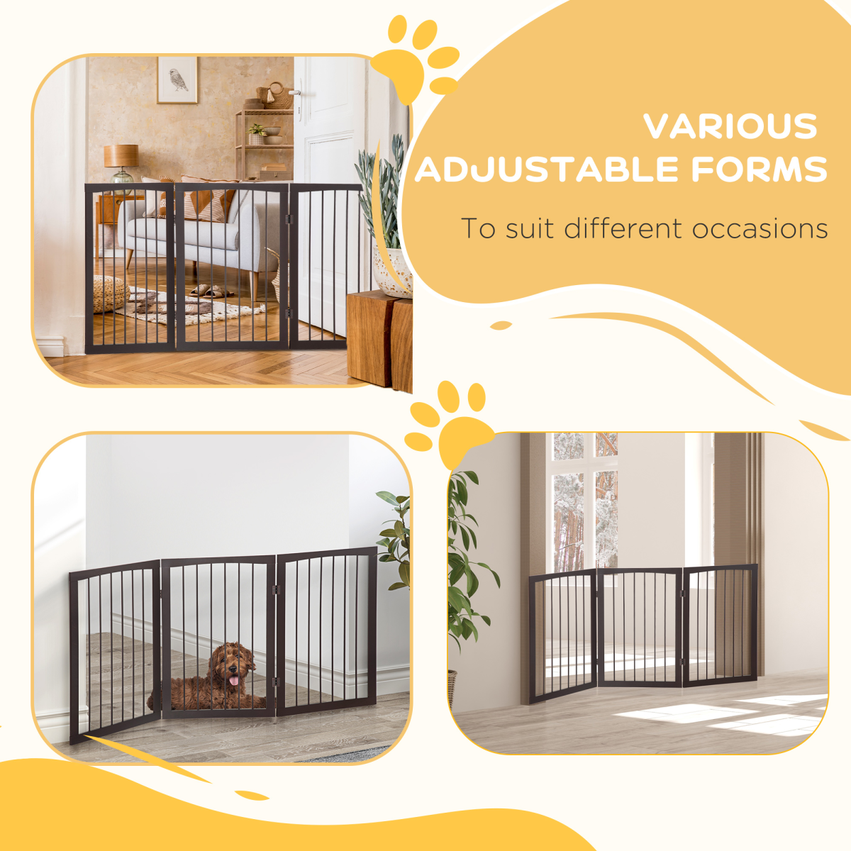 PawHut Folding Free Standing Hardwood Pet Gate for Small Dogs, Portable Indoor Dog Fence