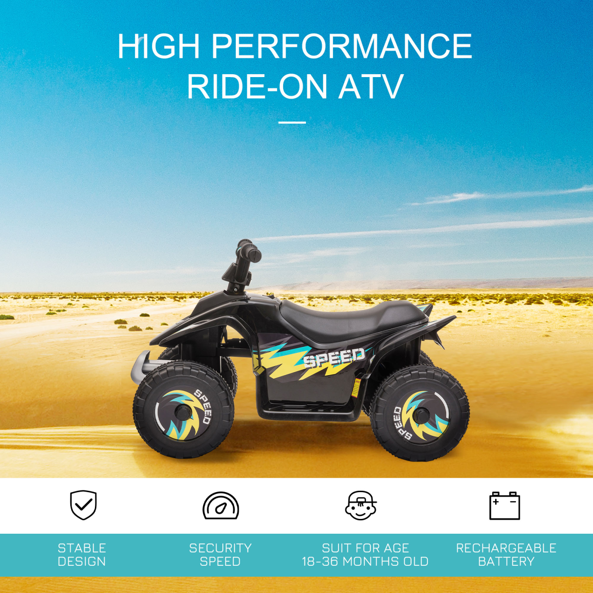 HOMCOM 6V Kids Electric Ride-On Car with Big Wheels, 18-36 Months, Black