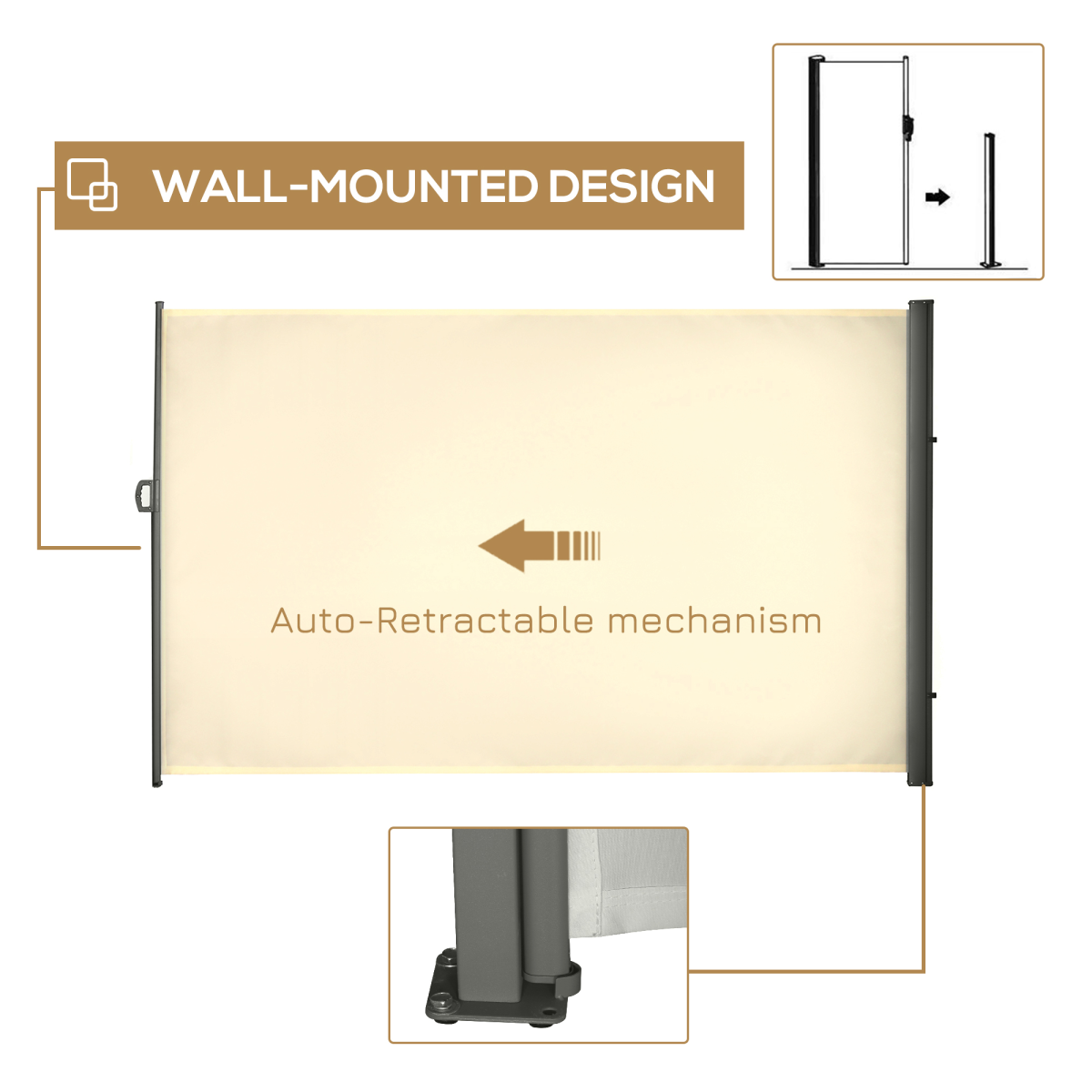 Outsunny 3 x 2m Retractable Side Awning Privacy Screen - Cream