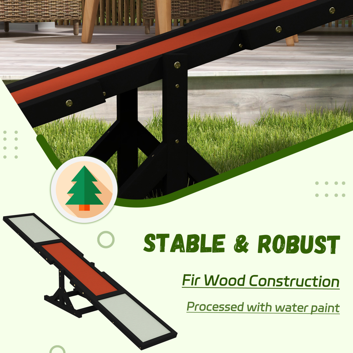 PawHut Wooden Pet Seesaw for Large Dogs, Anti-Slip, Black