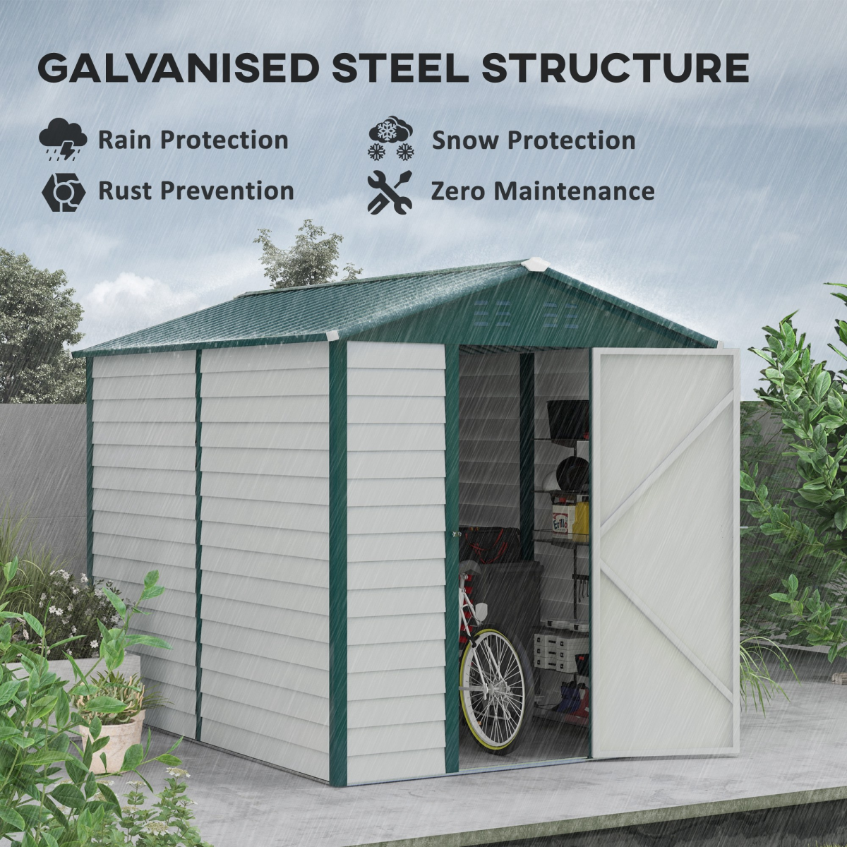 Outsunny 8.8 x 6.3ft Galvanized Steel Garden Storage Shed with Lockable Door, Window and Ventilation Panels