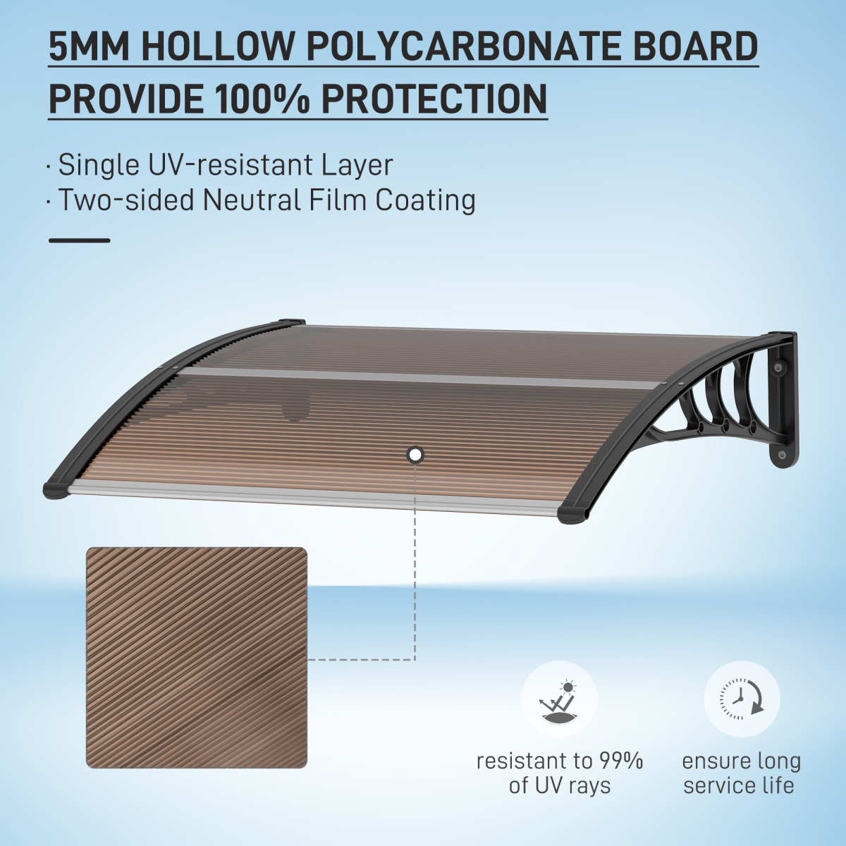 Outsunny Curved Polycarbonate Door Canopy with UV Protection, Brown