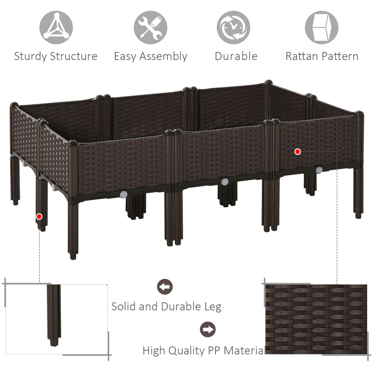 Outsunny 6-Piece Stackable Raised Garden Bed with Drainage Holes