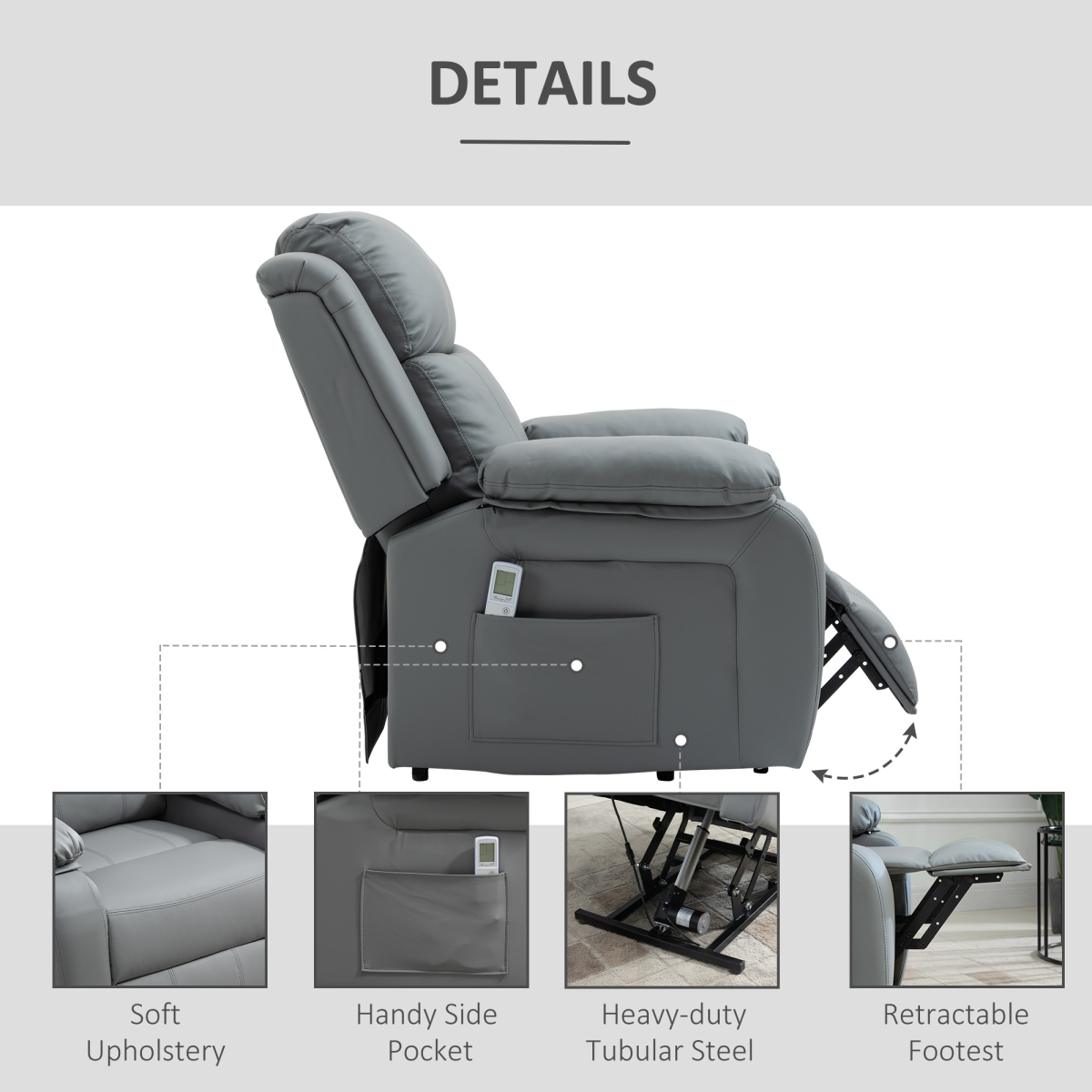 HOMCOM Electric Power Lift Recliner Chair with Massage Vibration, Grey