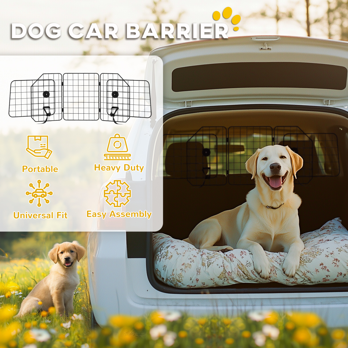 PawHut Adjustable Steel Dog Car Barrier for SUVs, Vans & Vehicles