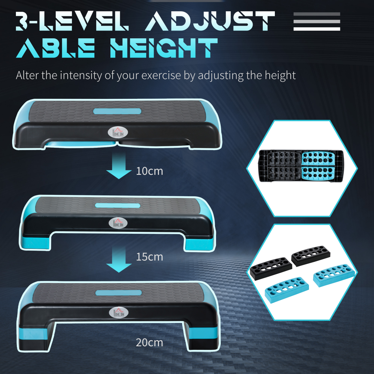 Three-Level Adjustable Aerobic Step Platform for Home and Office, Anti-Slip Exercise Stepper, 150kg Max Load