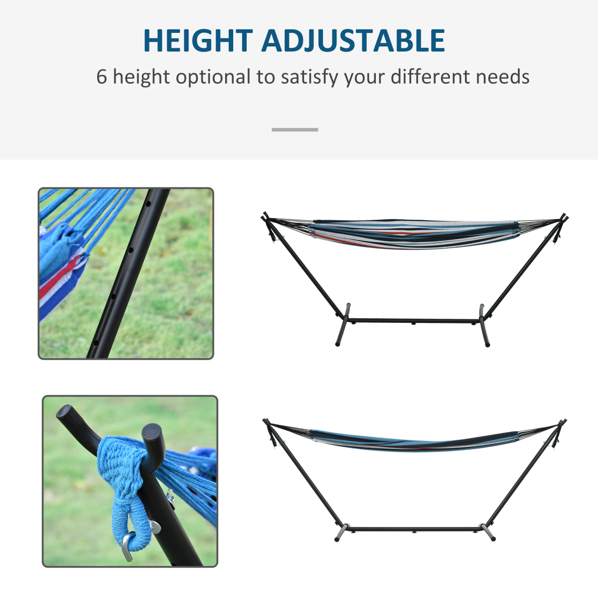 294 x 117cm Hammock with Metal Stand, Portable Bag, 120kg, Stripe