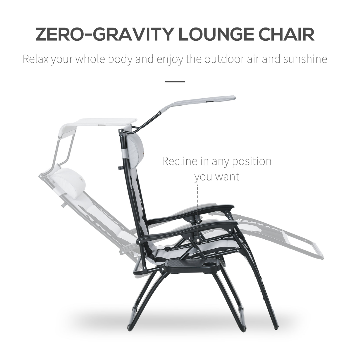 Outsunny Zero Gravity Lounger Chair with Canopy, Cup Holder Tray, Removable Headrest, Foldable Design