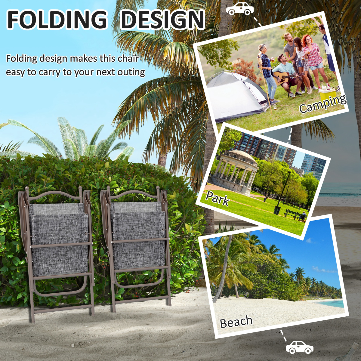 Outsunny Set of 2 Folding Chairs with Armrests, Breathable Mesh Seat, Grey