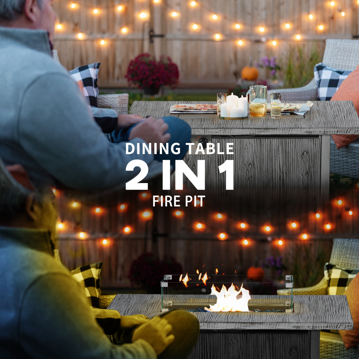 Outsunny Gas Fire Pit Table with 50,000 BTU Burner, Glass Screen and Rain Cover, Grey
