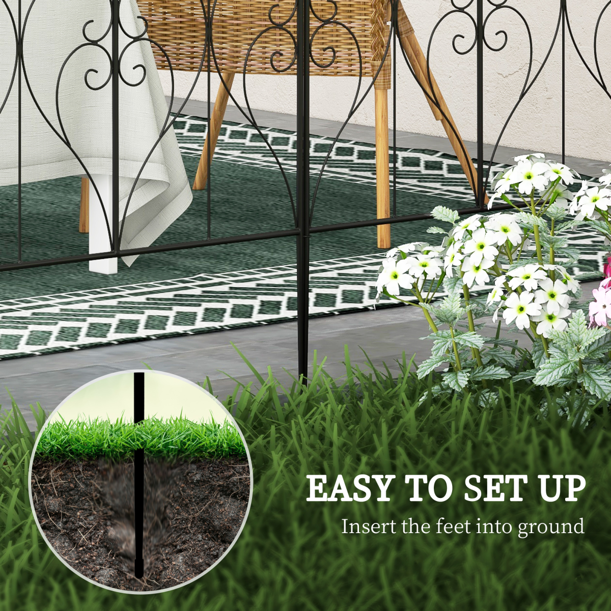 Outsunny 5-Piece Decorative Metal Garden Fence Border Edging, 32 in x 10 ft, Black