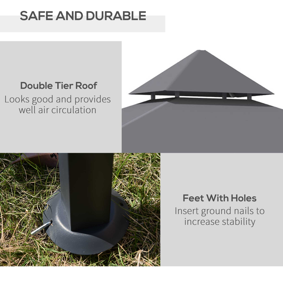 Outsunny 2.5M 8ft Double-Tier BBQ Gazebo Grill Canopy with Side Shelves, Grey