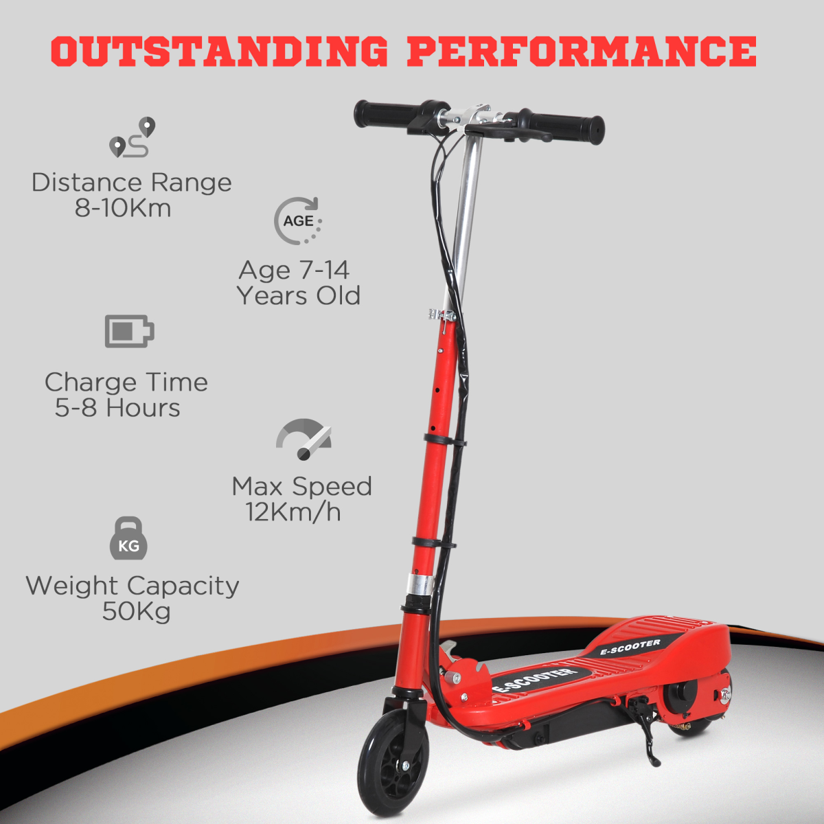 Folding Kids Electric Scooter for Ages 7-14, 2 x 12V Rechargeable Batteries, 12km/h Max Speed, 8-10km Range, Front Brake, Foldable Design