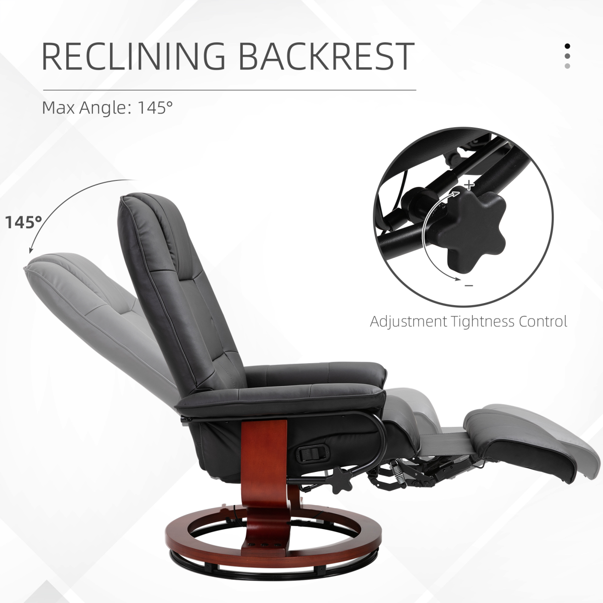 Ergonomic Black PU Leather Recliner Armchair with Footrest