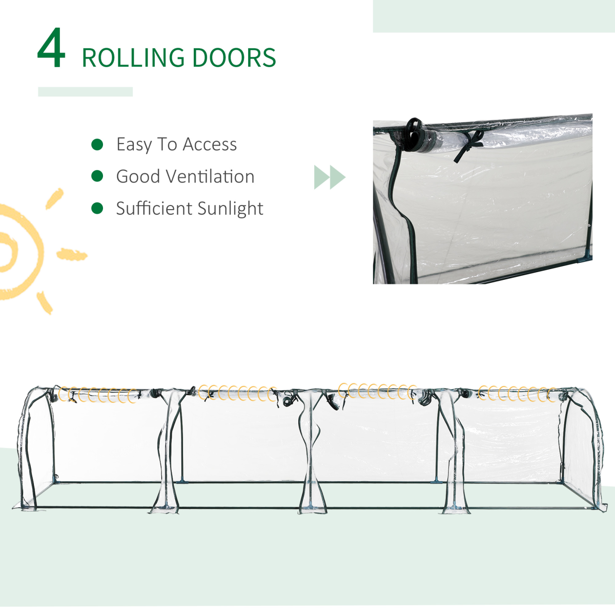 Outsunny Mini Tunnel Greenhouse 395 x 100 cm Steel Frame with Clear Cover and Zipper Doors