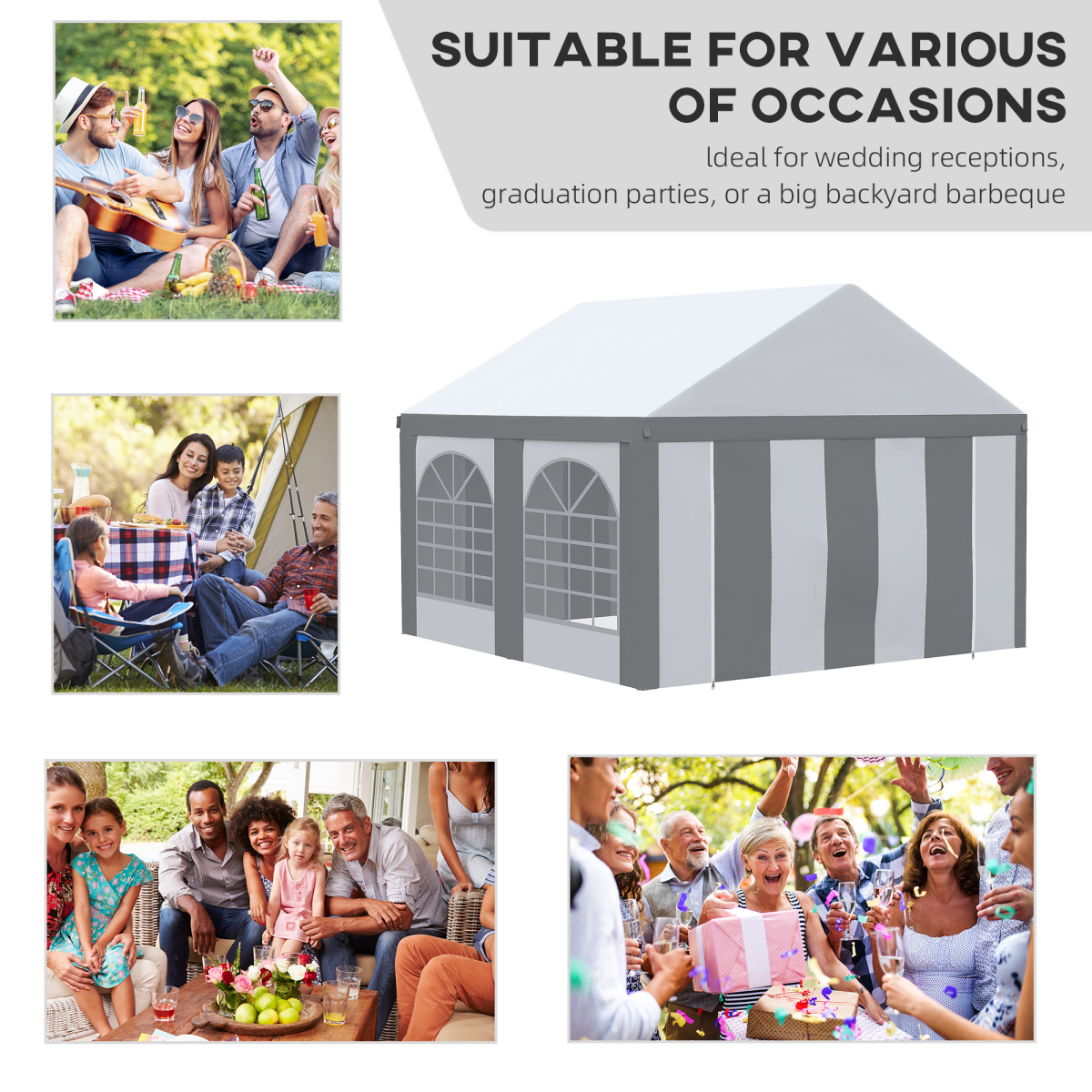 Outsunny 4 x 4m Party Tent Gazebo with Sides, Windows & Double Doors