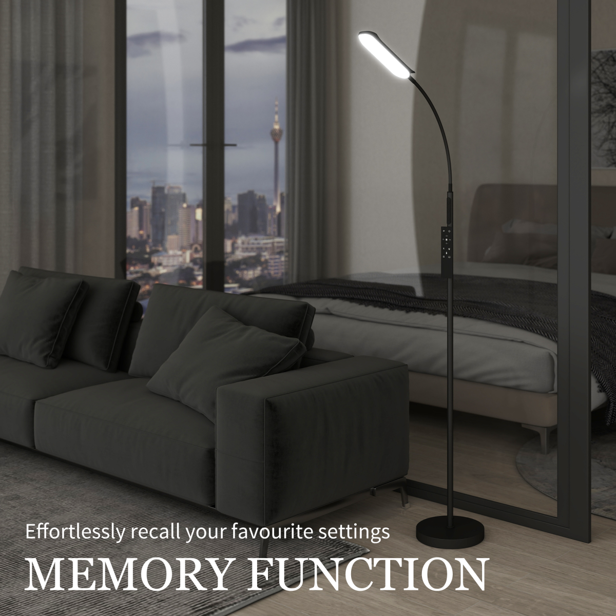 HOMCOM LED Floor Lamp with Magnetic Remote and Touch Control, Black