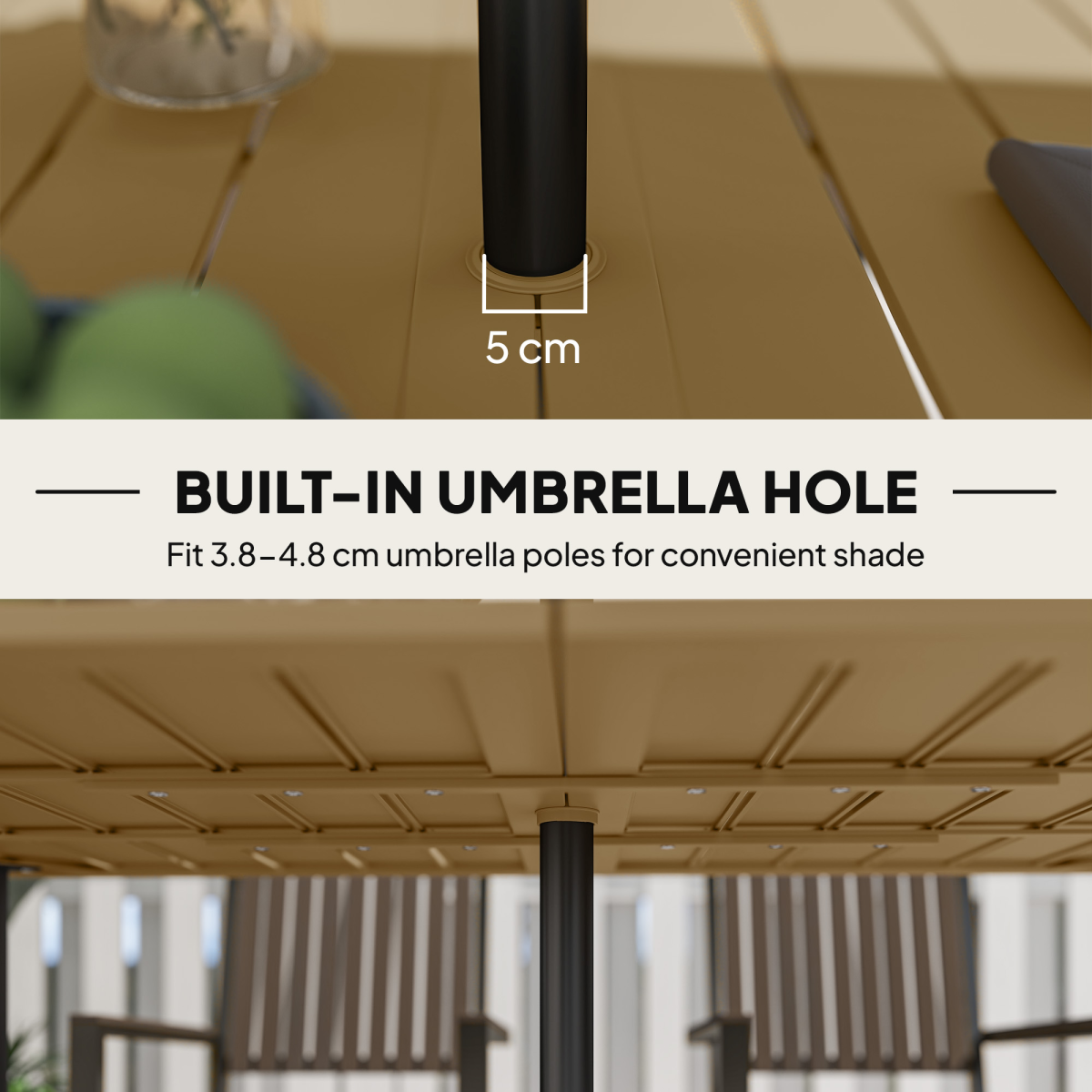 Outsunny 6-Seater Garden Dining Table with Parasol Hole, Brown