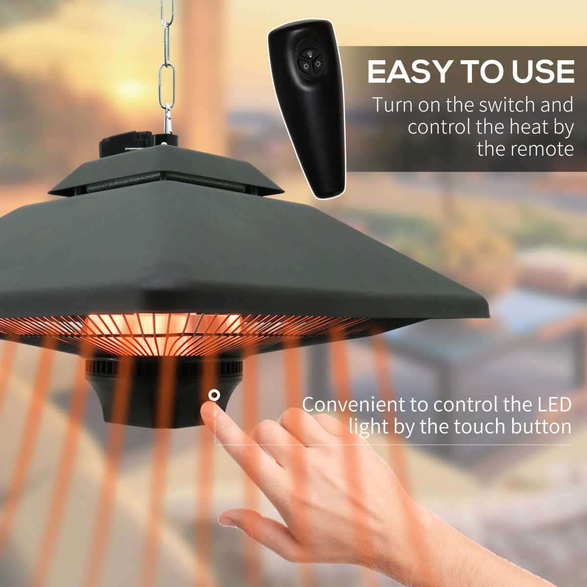 Outsunny 2000W Electric Outdoor Hanging Heater with LED Light