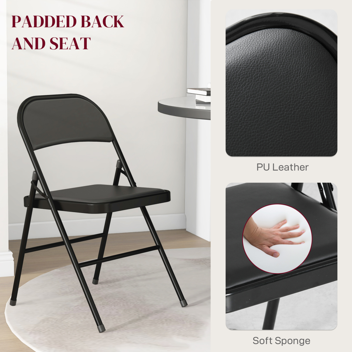HOMCOM 2 Pack Padded Folding Chairs with Cushioned Seat & Back, Black