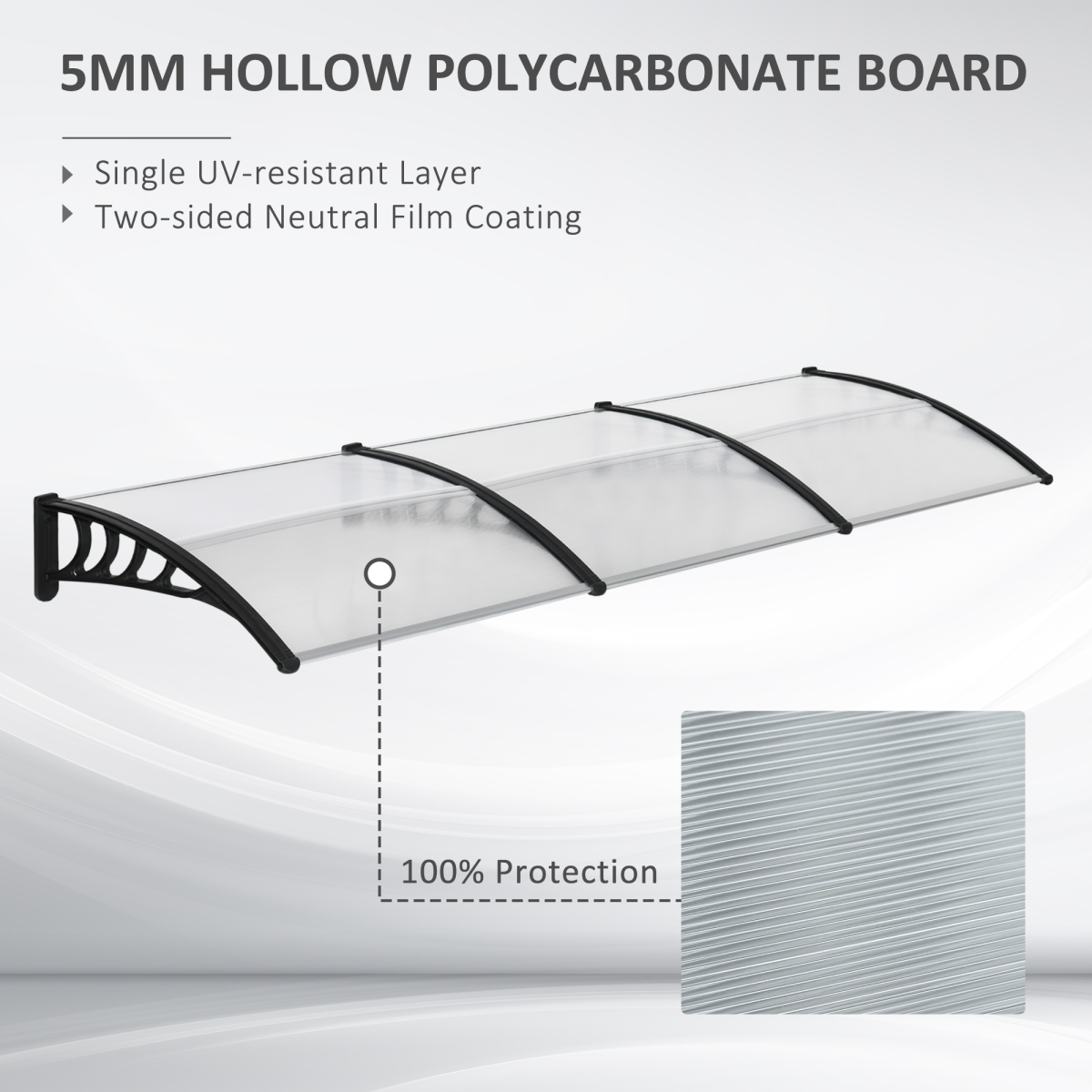 Outsunny Front Door Canopy Outdoor Awning, 300 x 100cm Clear Polycarbonate Rain Shelter