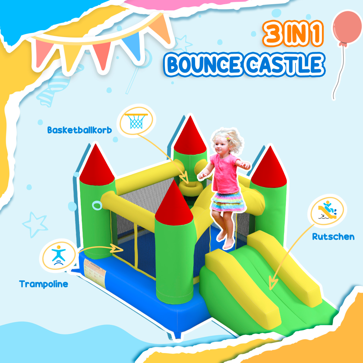 Kids Inflatable Bouncy Castle with Slide, Jumping Castle with Mesh Netting