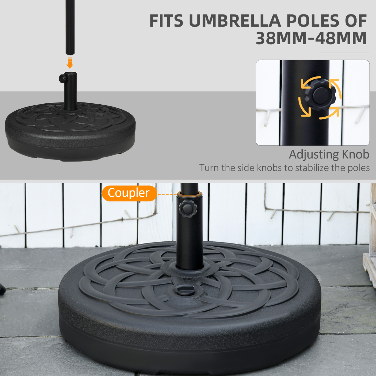 Outsunny Fillable Garden Parasol Base, 25kg Water/35kg Sand Stand