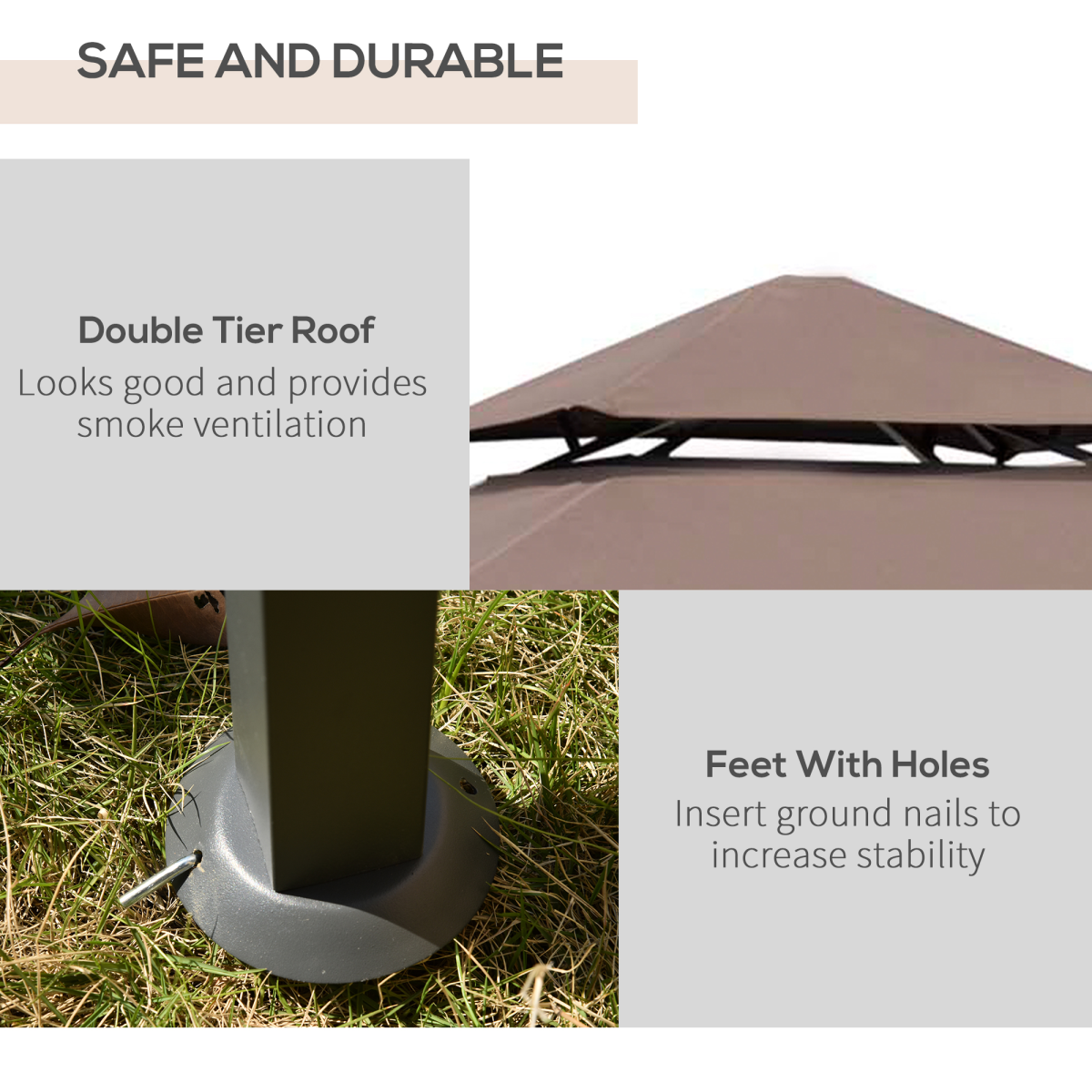 Outsunny 8ft Double-Tier Gazebo Grill Canopy Shelter with Side Shelves and Bottle Opener