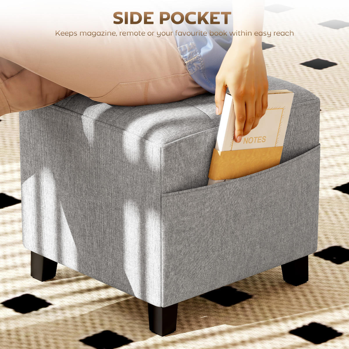 HOMCOM Small Square Ottoman Footstool with Padded Seat, Light Grey