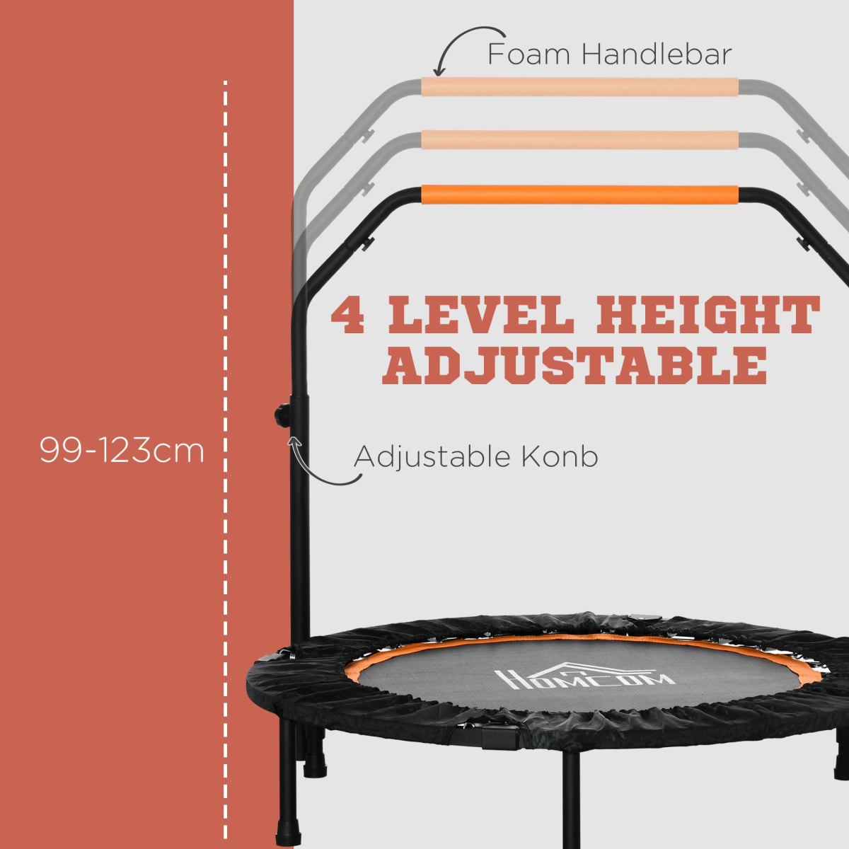 40in Foldable Mini Fitness Trampoline Rebounder with Adjustable Foam Handle