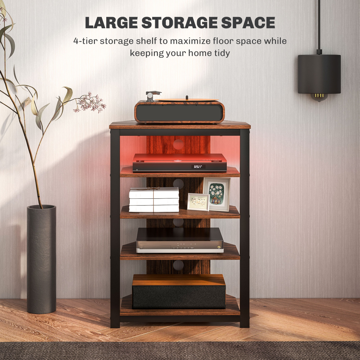 HOMCOM Corner TV Stand with RGB Lights, 4-Tier Storage for TVs up to 29