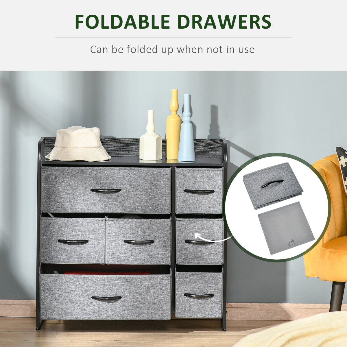 HOMCOM 3-Tier Fabric Dresser with 7 Foldable Drawers, Grey
