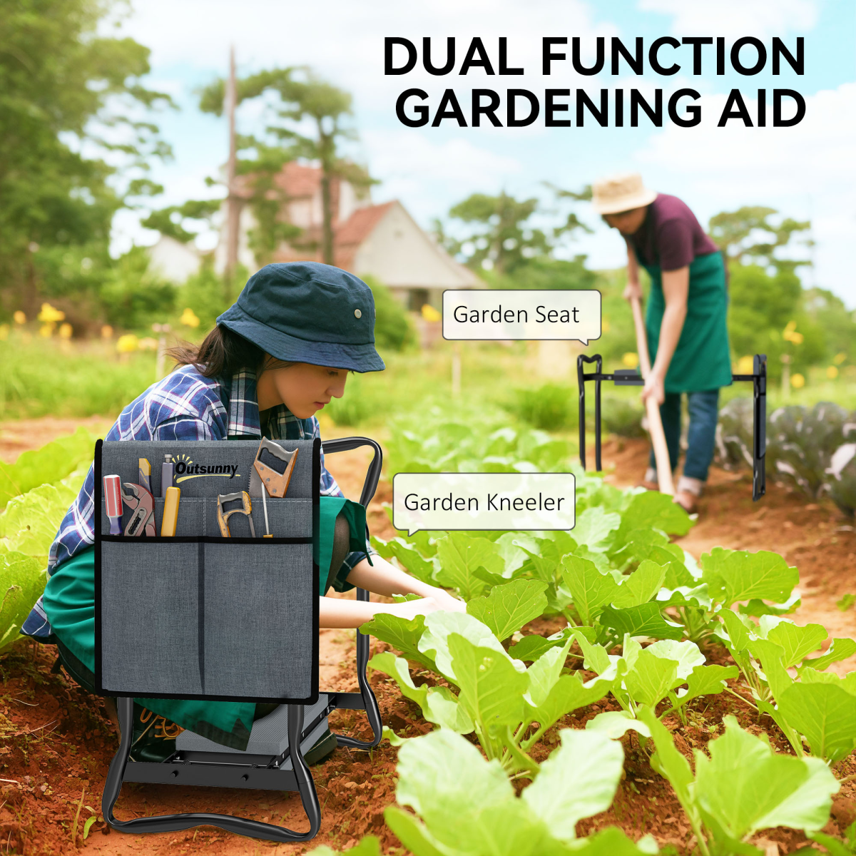 Outsunny Foldable Garden Kneeler Seat with Foam Pad & Tool Bag